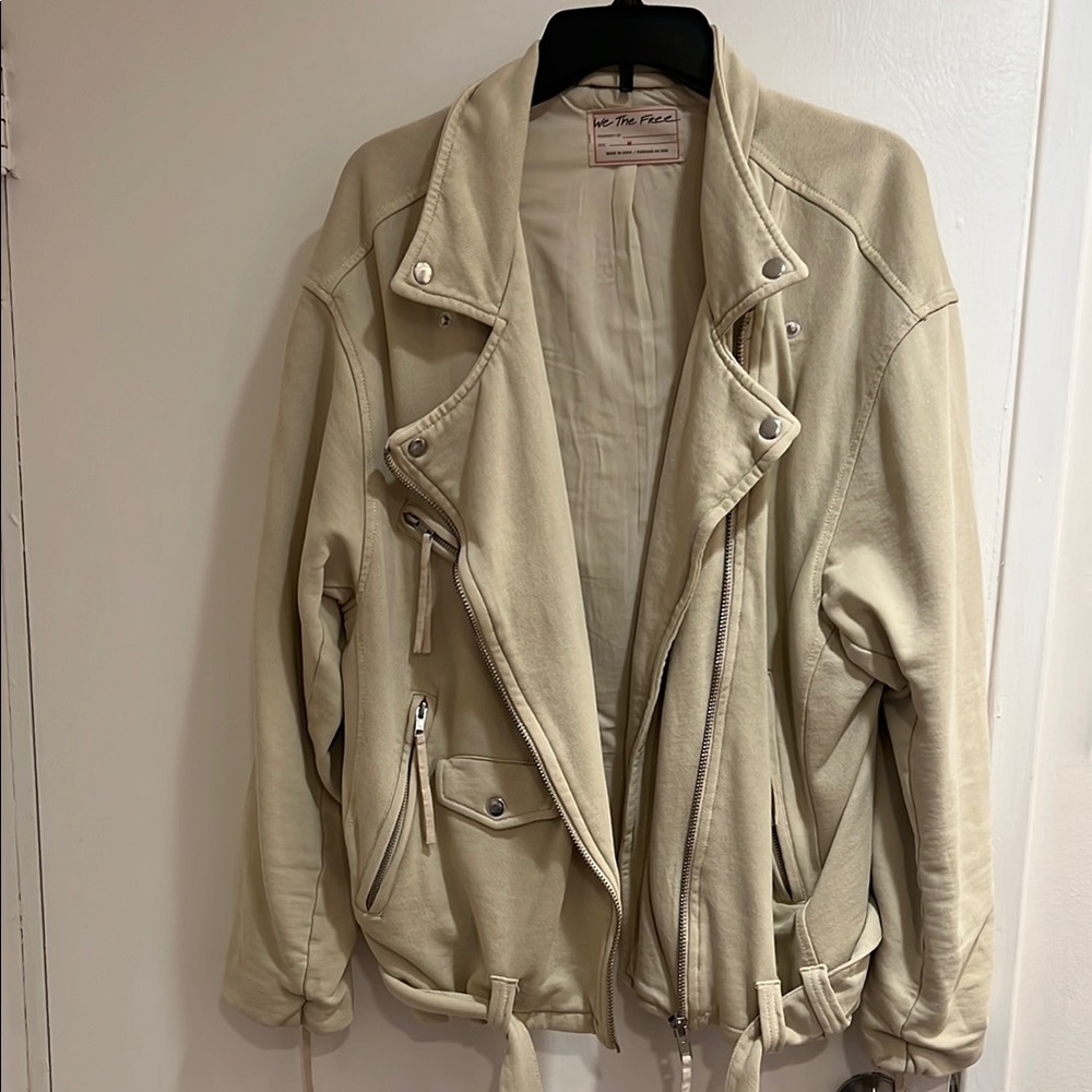 We the Free Cream Moto Jacket with Zipper Details, medium